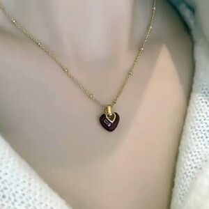 Gold and Red Heart Pendant Necklace